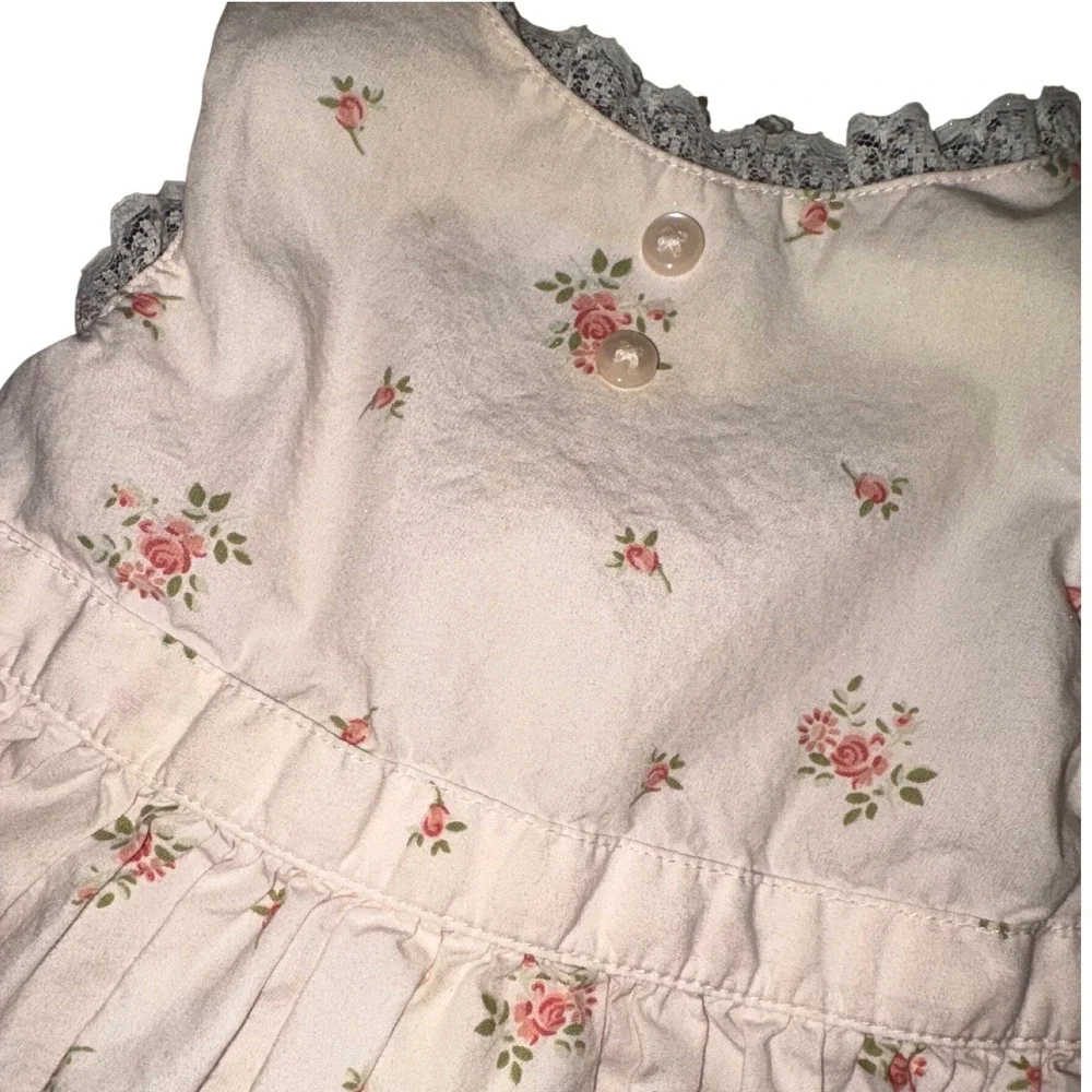 Vintage Gymboree Baby Dress – 0–3 Months – Pink Floral Lace Trim – Cottagecore‎